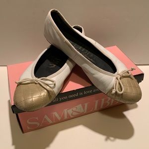 Sam & Libby White and Gold Flats